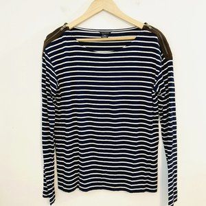 Club Monaco Suede-Trim Zip Accent Striped Shirt **Closet Closing**